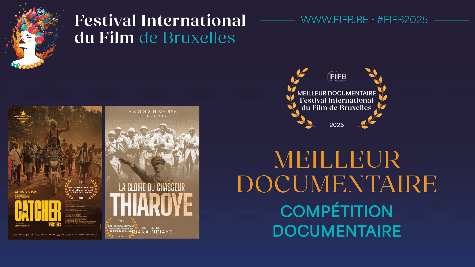 Visuel du palmarès 2025 — Meilleur Documentaire ex æquo — Catcher (Wrestlers) & La Gloire du Chasseur Thiaroye
