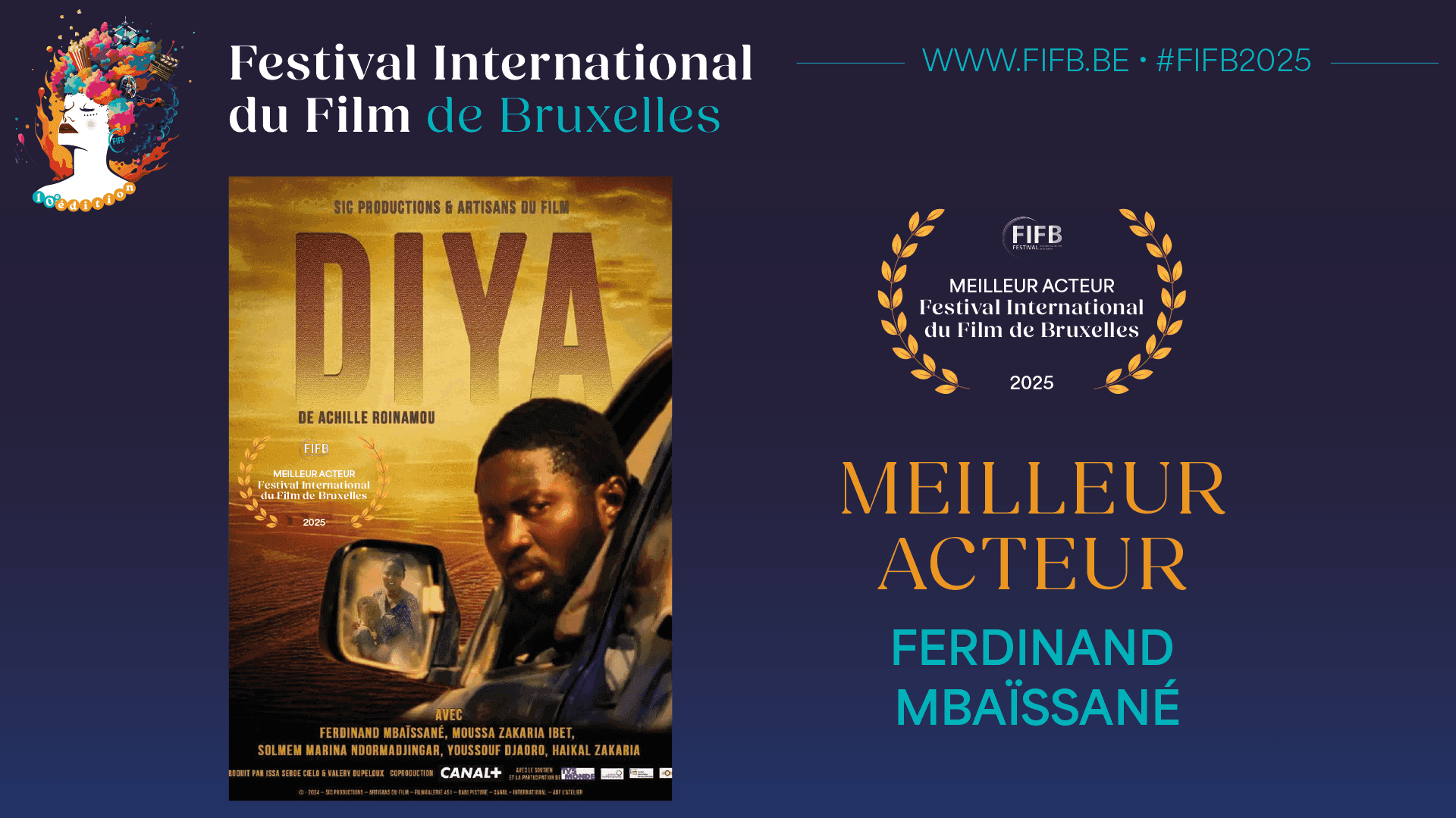 Visuel du palmarès 2025 — Meilleur Acteur — Ferdinand Mbaïssané (DIYA)